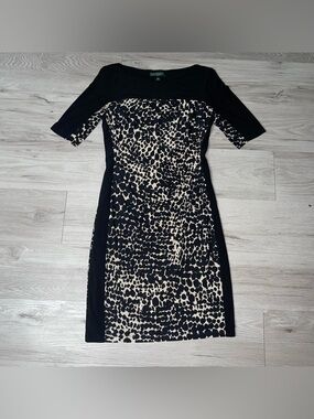 Lauren Ralph Lauren Dress 8 Leopard Sheath Business Casual Designer Quiet Luxury